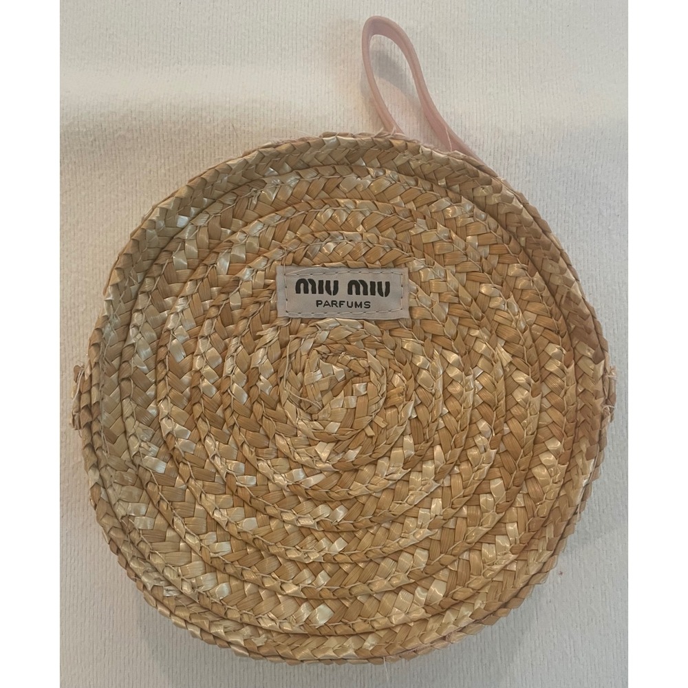 Miu Miu Parfums Round Woven Straw‎ Wristlet Vanity Case Cosmetic Travel Bag Gym
